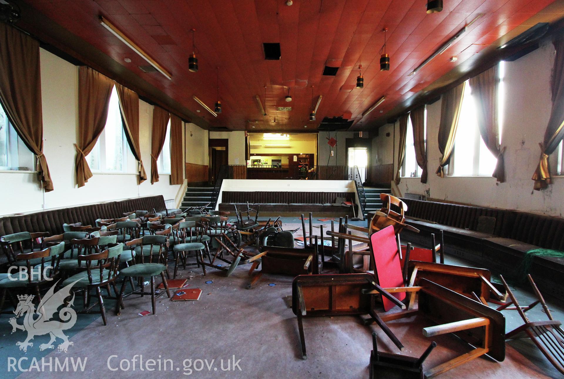 Interior view of the Railway Institute, Bangor. Photographed during survey conducted by Sue Fielding for the RCAHMW on 4th April 2016.