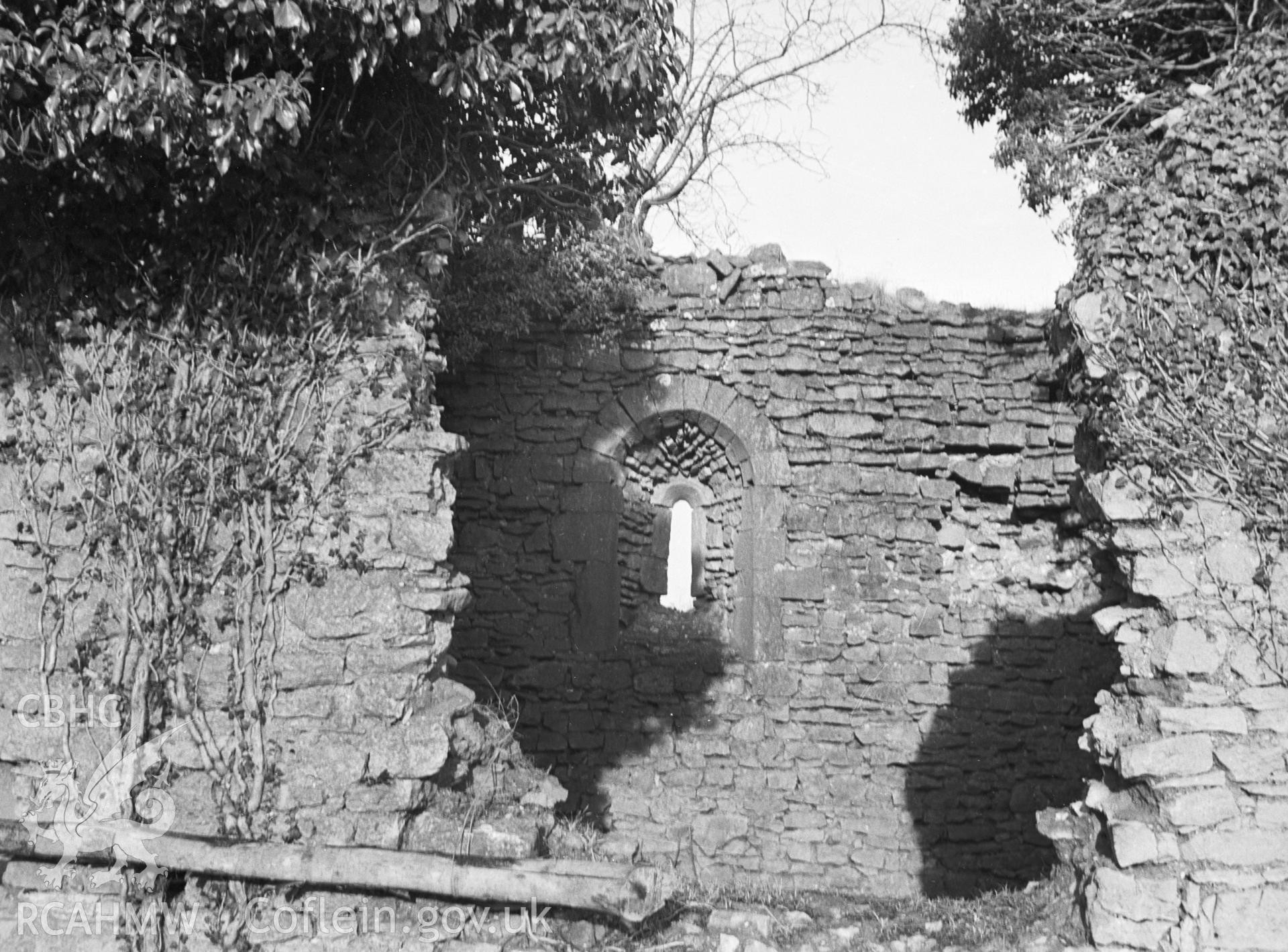 Digital copy of a nitrate negative showing Runston Chapel, taken through opening from south side, dated 1947.