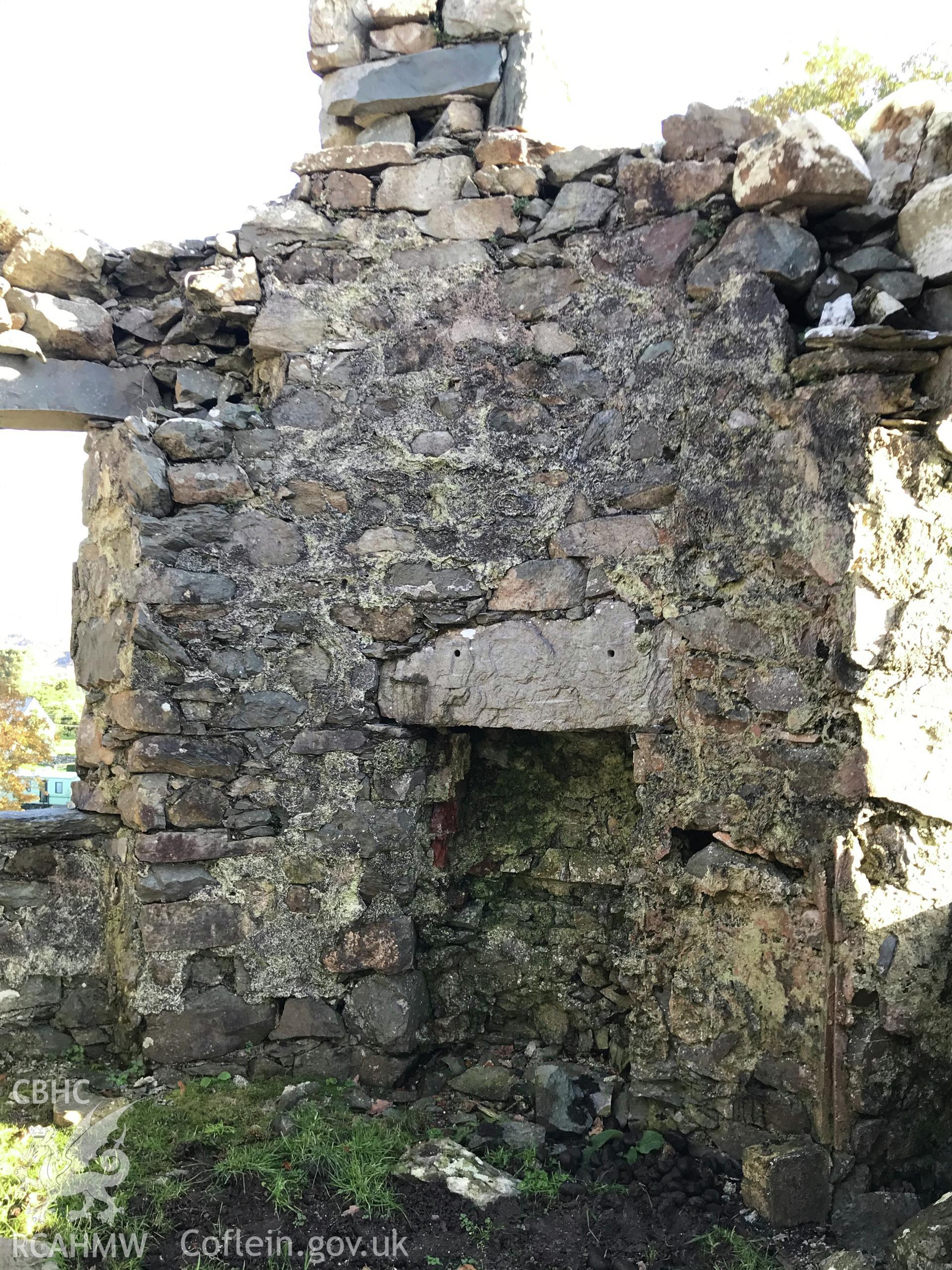 Digital colour photograph showing detailed view of the summerhouse at Garthmaelan, Dolgellau, taken by Paul Davis on 12th November 2019.