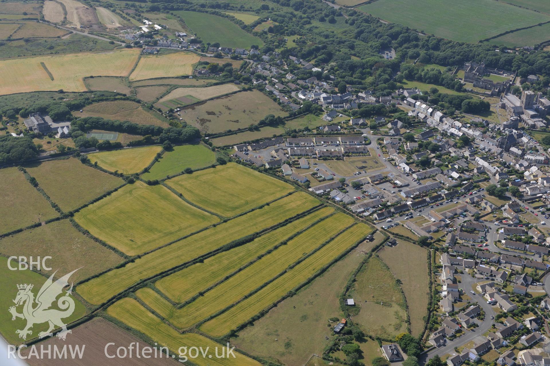 The city of St Davids. Oblique aerial photograph taken during the Royal Commission?s programme of archaeological aerial reconnaissance by Toby Driver on 16th July 2013.