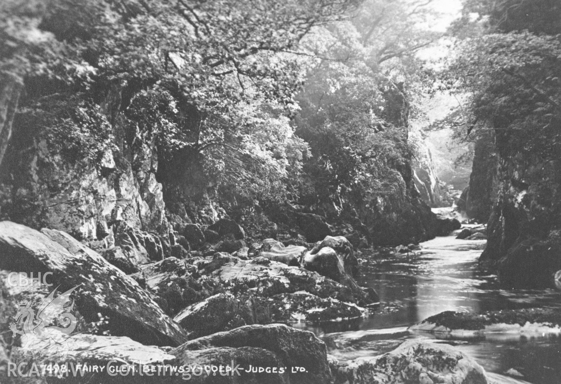 Digital copy of a Judges Postcard showing a view of the Fairy Glen at Bettws y Coed.