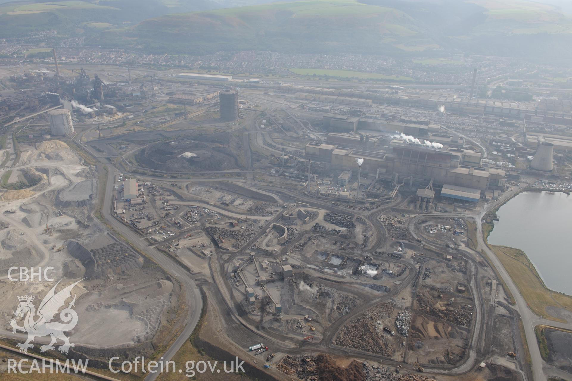 Royal Commission aerial photography of Margam Steelworks taken during drought conditions on 22nd July 2013.