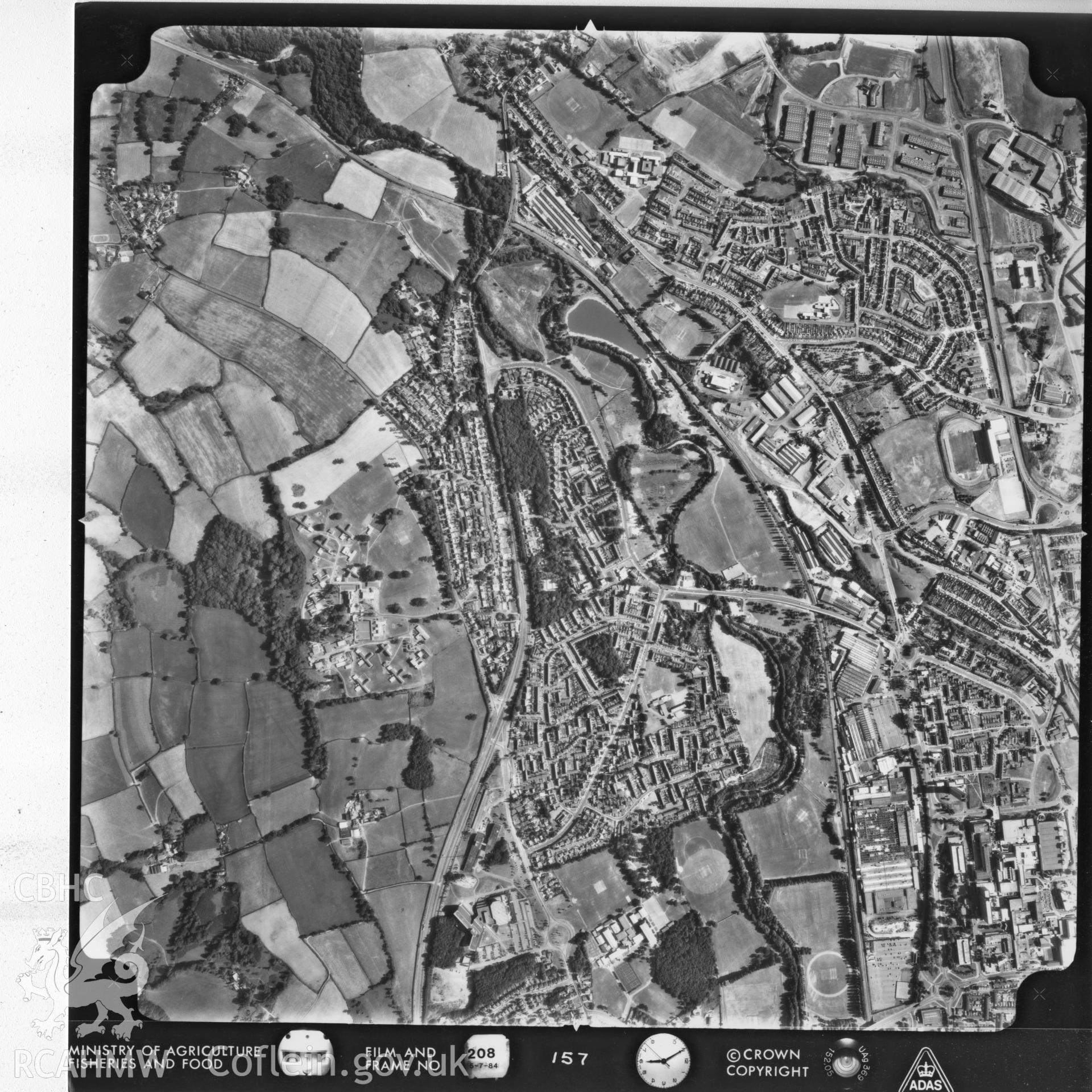 Aerial photograph of Cwmbran, taken in 1984. Included as part of Archaeology Wales' desk based assessment of former Llantarnam Community Primary School, Croeswen, Oakfield, Cwmbran, conducted in 2017.
