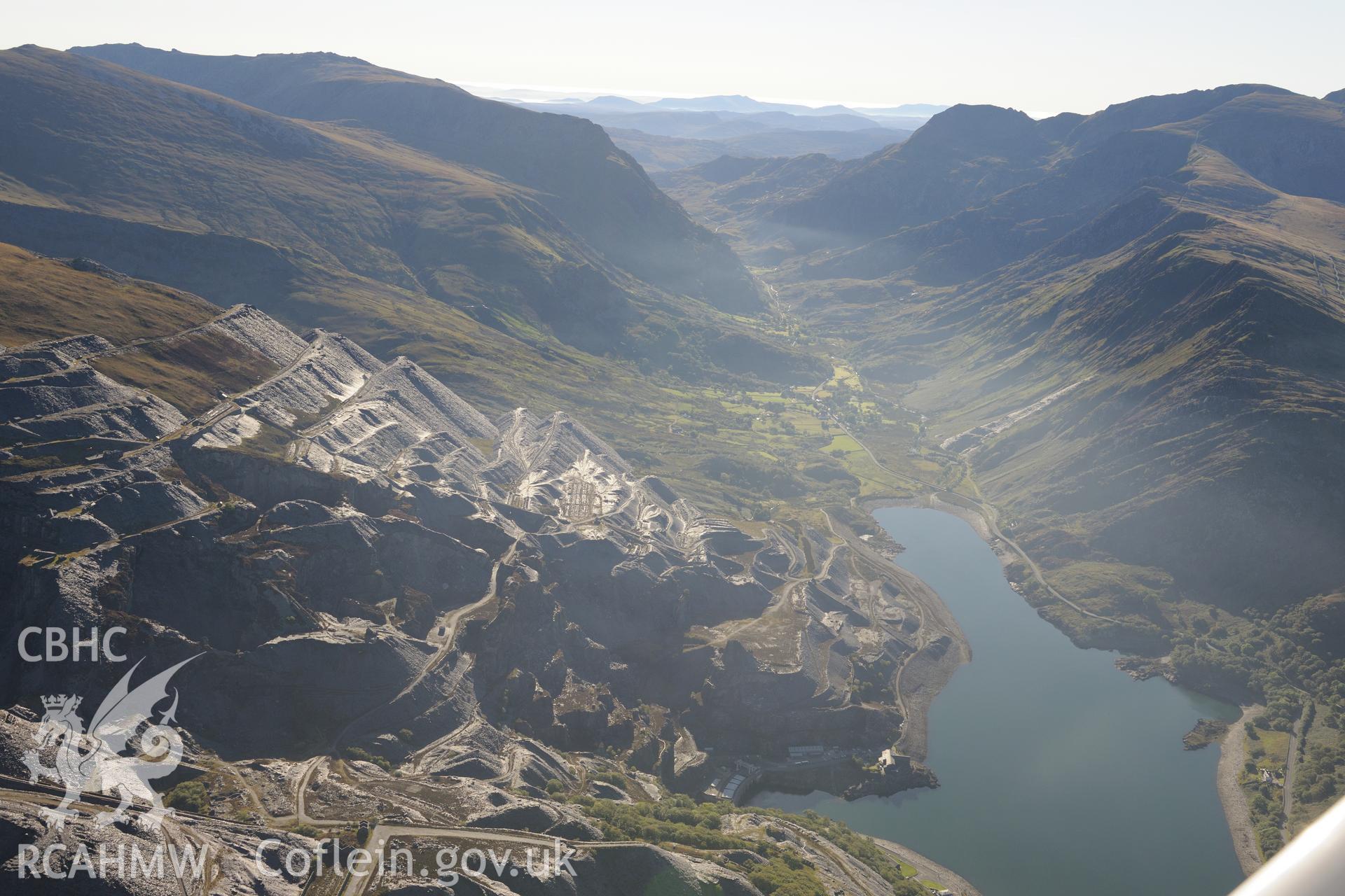 Dinorwig slate quarry and 'Electric Mountain' pumped-storage hydro-electric power station, near Llanberis. Oblique aerial photograph taken during the Royal Commission's programme of archaeological aerial reconnaissance by Toby Driver on 2nd October 2015.