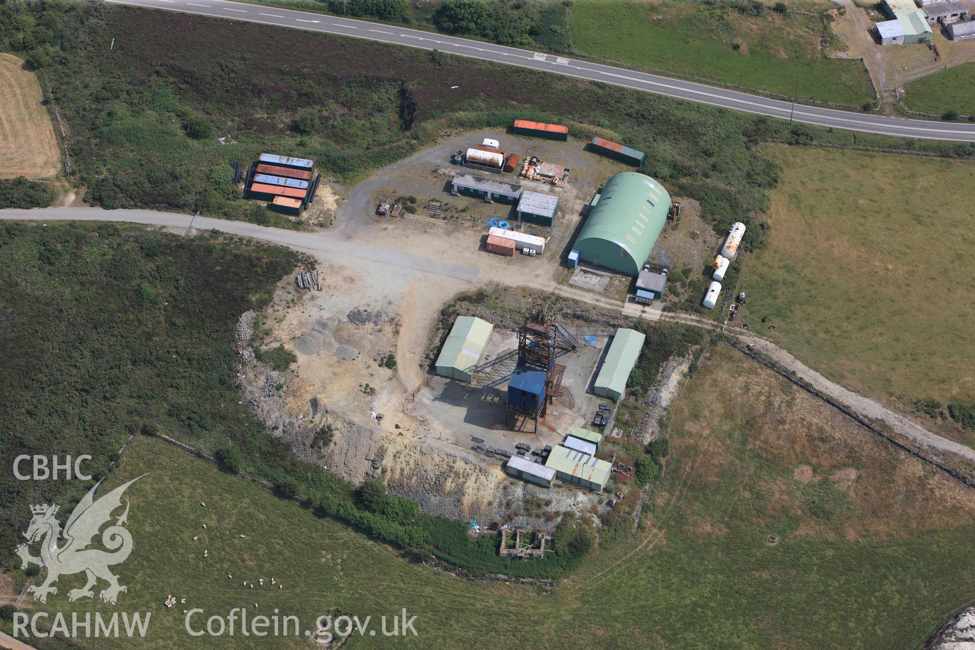 Parys Mountain copper mines, Amlwch, Anglesey. Oblique aerial photograph taken during the Royal Commission?s programme of archaeological aerial reconnaissance by Toby Driver on 12th July 2013.