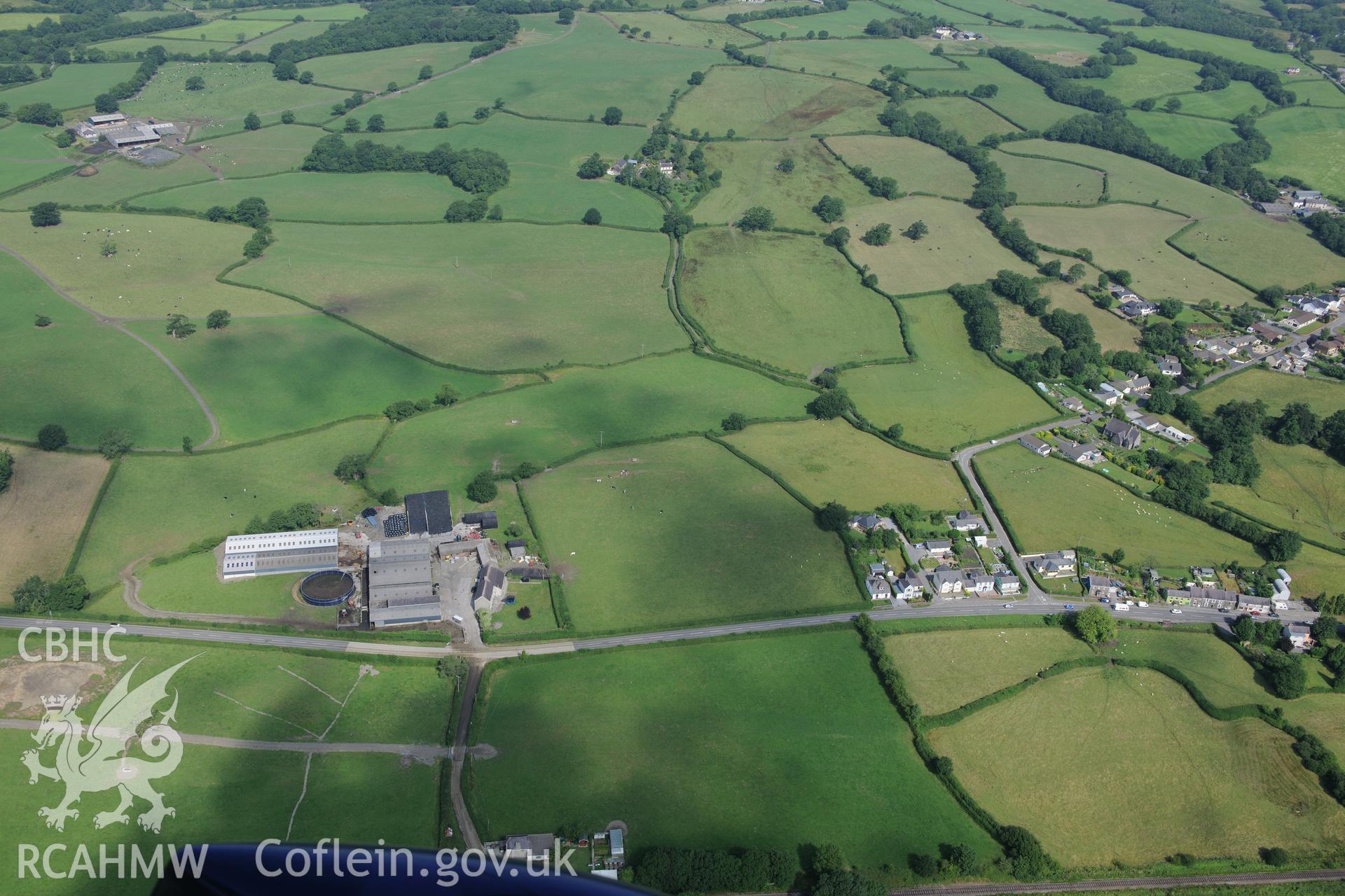Tywi Valley Roman road (Via Julia Roman road), Manordeilo Segment, at Glanrwyth-Uchaf farm, just north of the A40, north east of Llandeilo. Oblique aerial photograph taken during the Royal Commission?s programme of archaeological aerial reconnaissance by