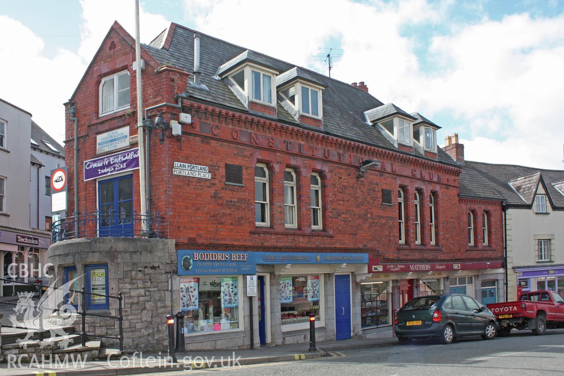 Colour photograph showing exterior view of Denbigh Conservative or Constitutional Club, Photographed during survey conducted by Geoff Ward on 19th July 2012.
