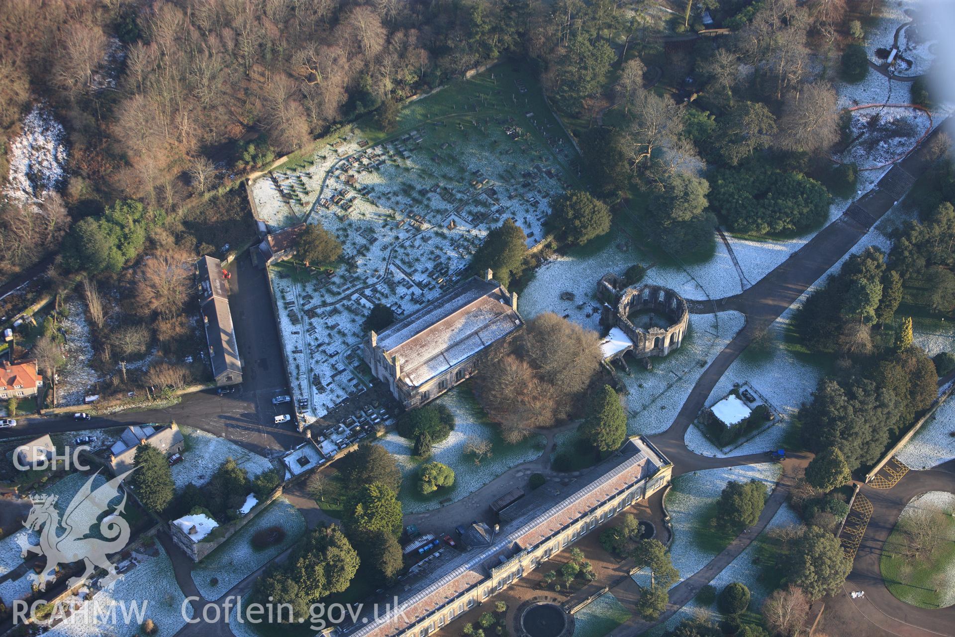 Margam Abbey, including Margam Castle orangery, St. Mary's church and Margam Park garden. Oblique aerial photograph taken during the Royal Commission?s programme of archaeological aerial reconnaissance by Toby Driver on 24th January 2013.