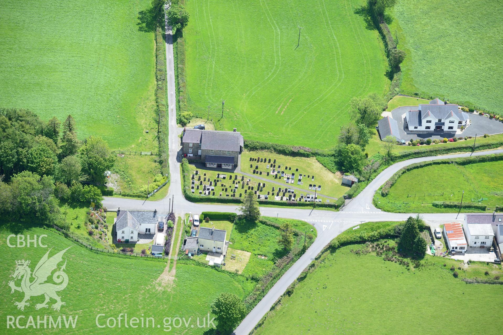 Bryn-Teg Welsh Independent Chapel. Oblique aerial photograph taken during the Royal Commission's programme of archaeological aerial reconnaissance by Toby Driver on 3rd June 2015.