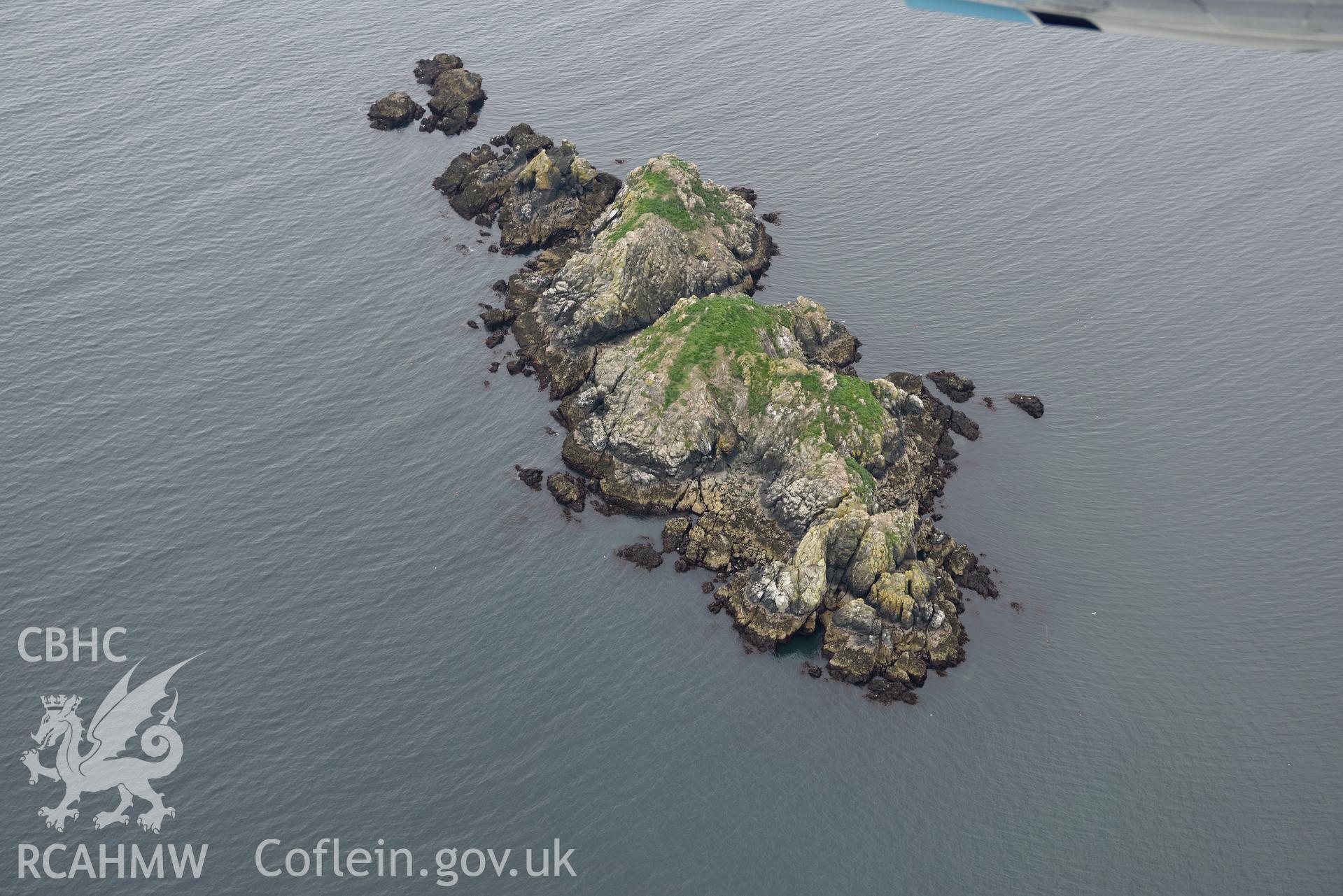 Stack Rocks, at extreme low tide. Baseline aerial reconnaissance survey for the CHERISH Project. ? Crown: CHERISH PROJECT 2017. Produced with EU funds through the Ireland Wales Co-operation Programme 2014-2020. All material made freely available through the Open Government Licence.