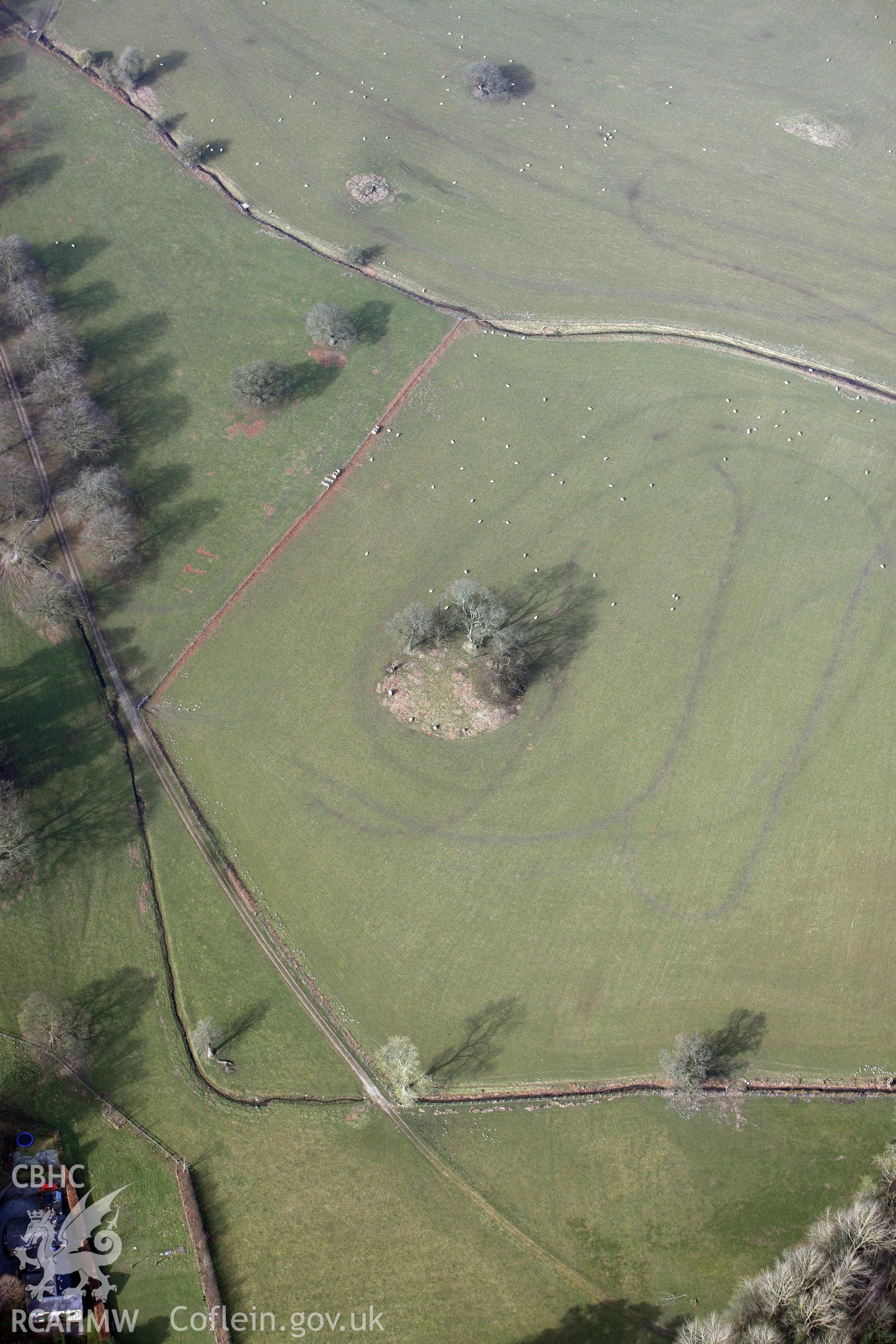 Penbedw Park stone circle, Nannerch, north west of Mold. Oblique aerial photograph taken during the Royal Commission?s programme of archaeological aerial reconnaissance by Toby Driver on 28th February 2013.
