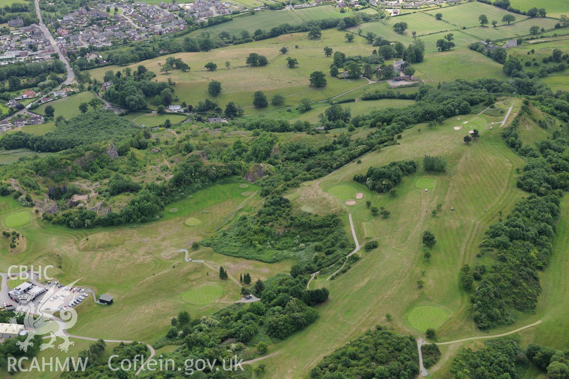 Llanymynech hillfort on the Welsh-English border, south west of Oswestry. Oblique aerial photograph taken during the Royal Commission's programme of archaeological aerial reconnaissance by Toby Driver on 30th June 2015.