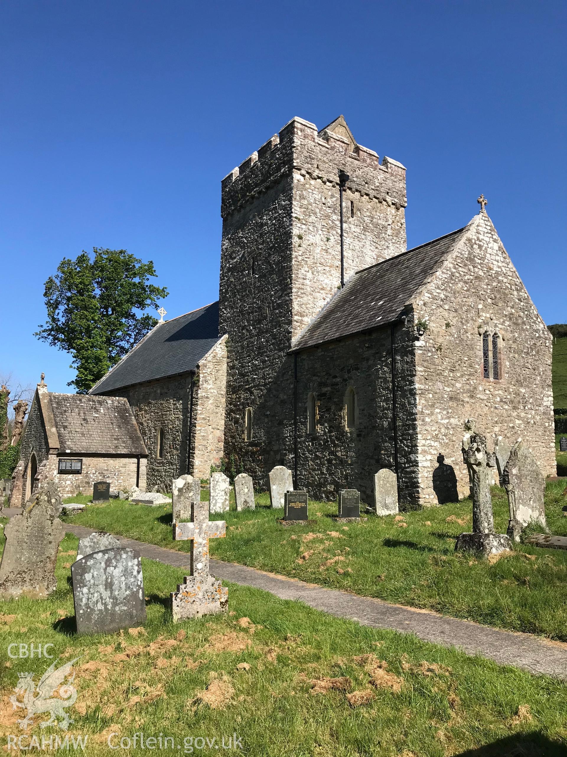 Digital colour photograph showing exterior view of St. Cadog's Church, Cheriton, taken by Paul R. Davis on 5th May 2019.