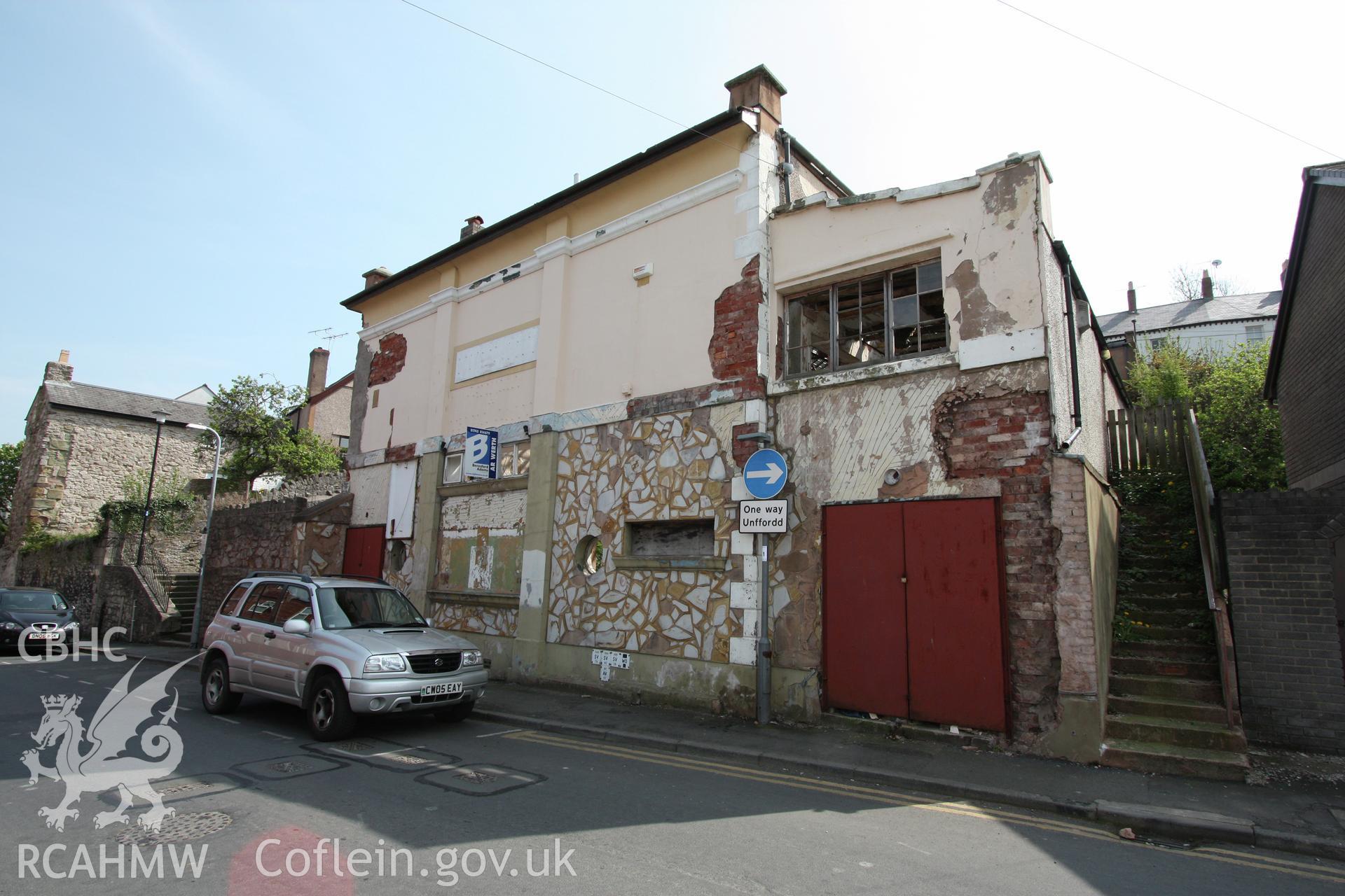 Digital colour photograph showing front elevation of the former Scala Cinema on Love Lane, Denbigh. Photographic survey conducted by Sue Fielding on 20th July 2010.