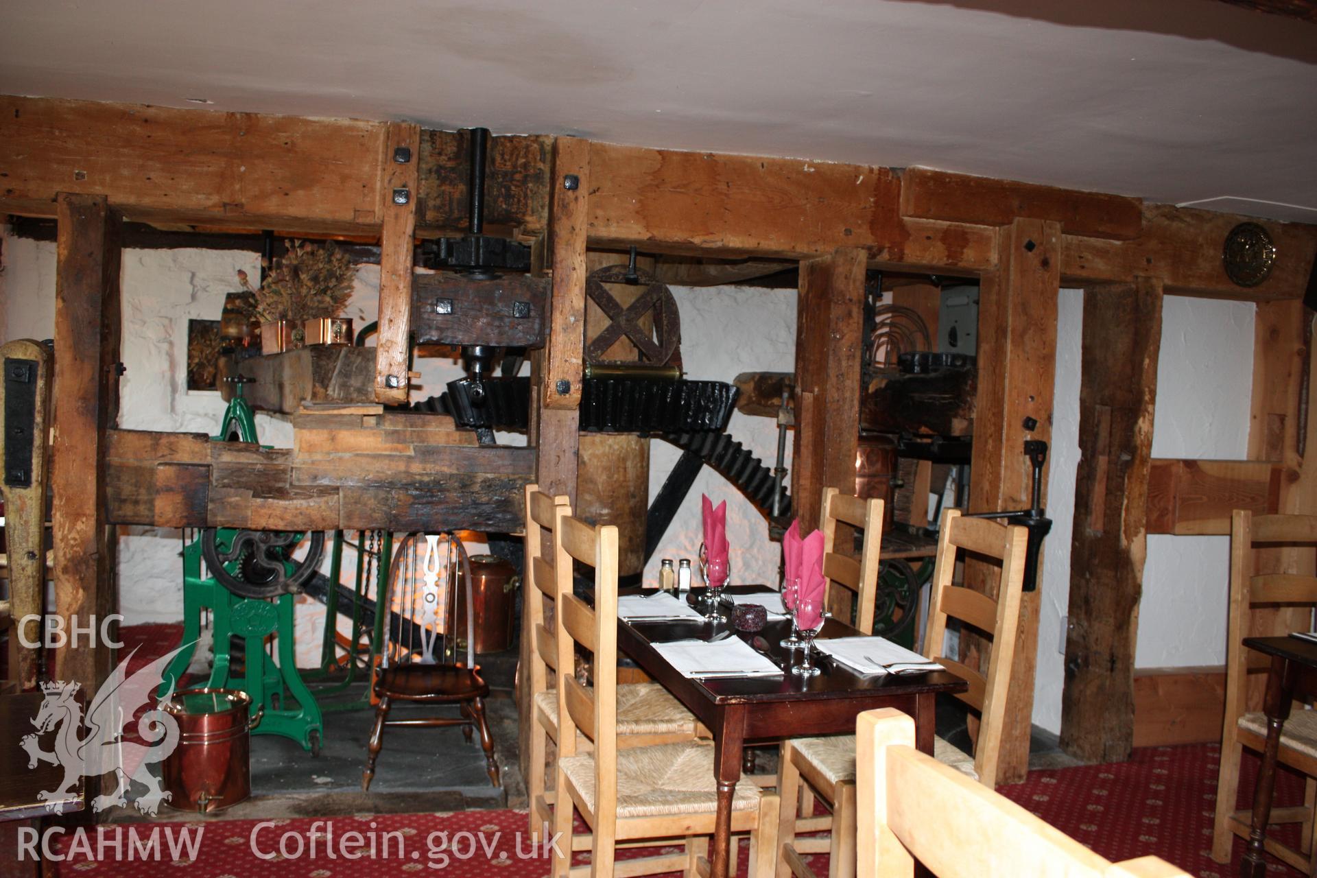 Colour photograph showing interior view of Brookhouse Mill, now a restaurant and bar in Denbigh, Photograpraphed during survey conducted by Geoff Ward circa 2010.