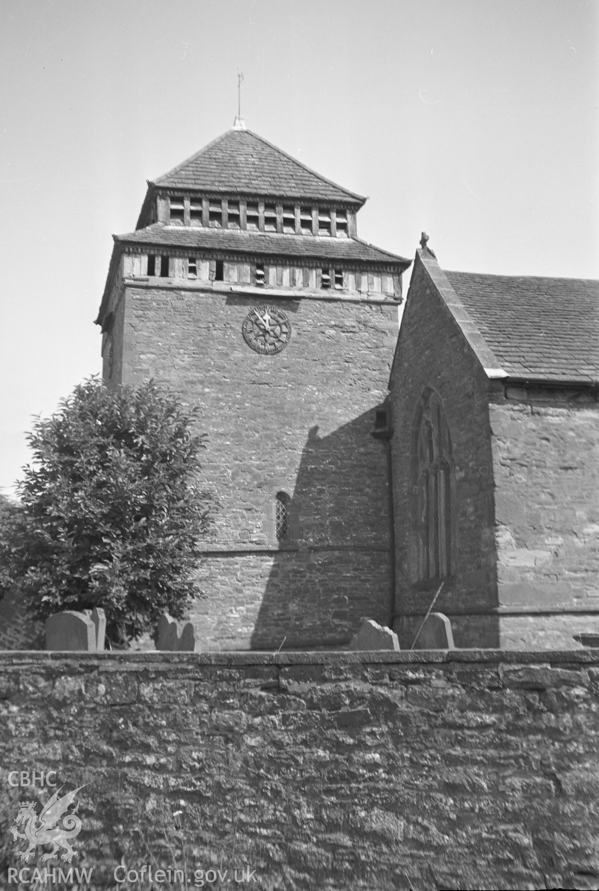 Digital copy of a nitrate negative showing view of Church at Skenfrith, taken by Leonard Monroe.