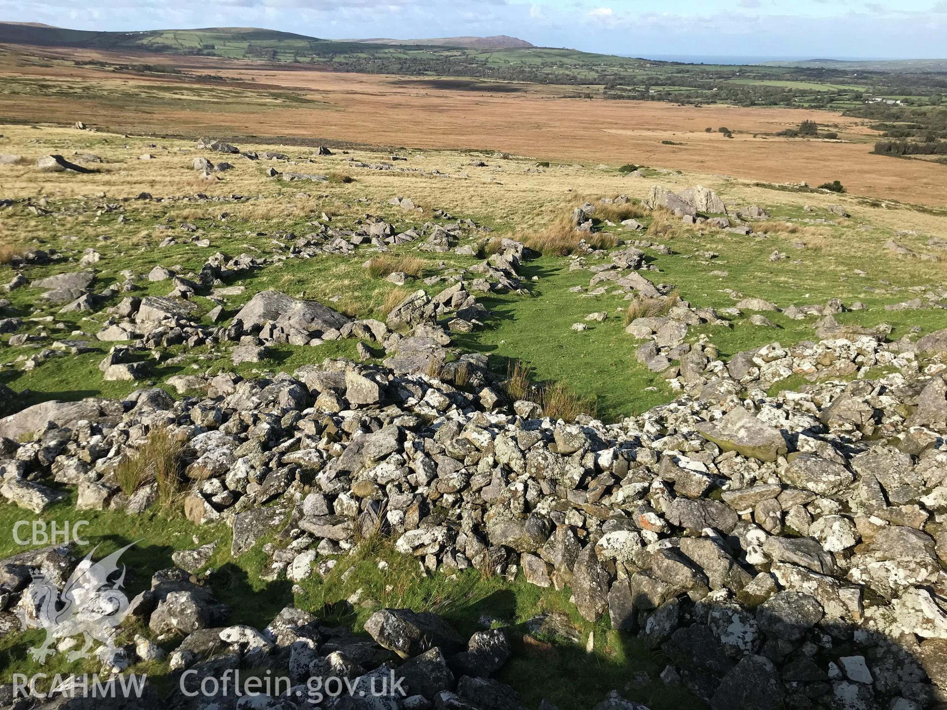 Digital colour photograph showing Carn Alw hillfort, Eglwyswrw, taken by Paul Davis on 22nd October 2019.