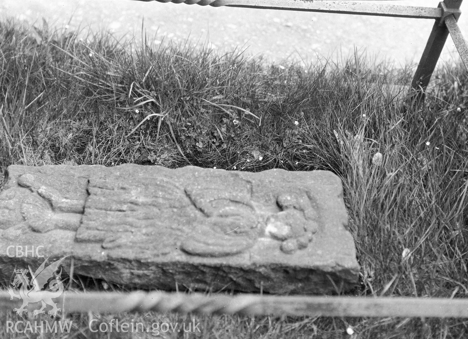 Digital copy of a nitrate negative showing Chirk churchyard stone.