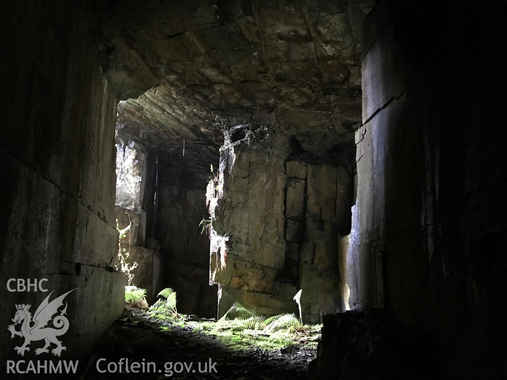 Digital colour photograph showing interior view of Fforch-Las quarry, Glyncorrwg, taken by Paul Davis on 12th January 2020.