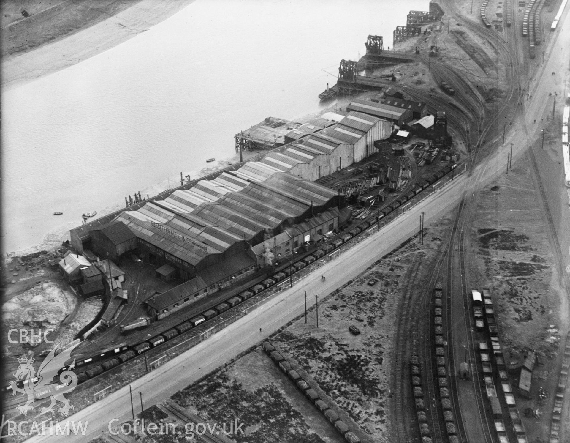 Braithwaite & Co., Newport, oblique aerial view. 5?x4? black and white glass plate negative.