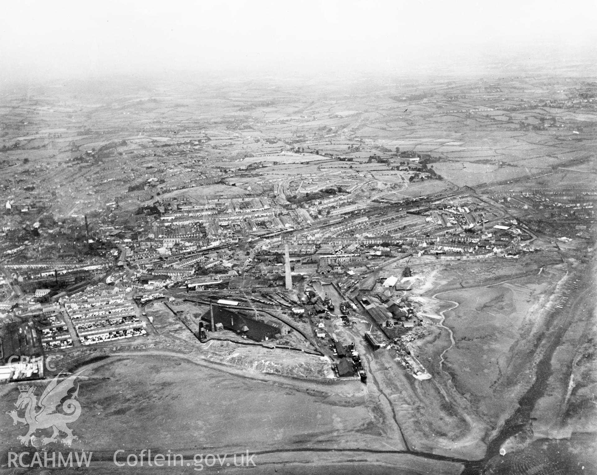 General view of Llanelli. Oblique aerial photograph, 5?x4? BW glass plate.