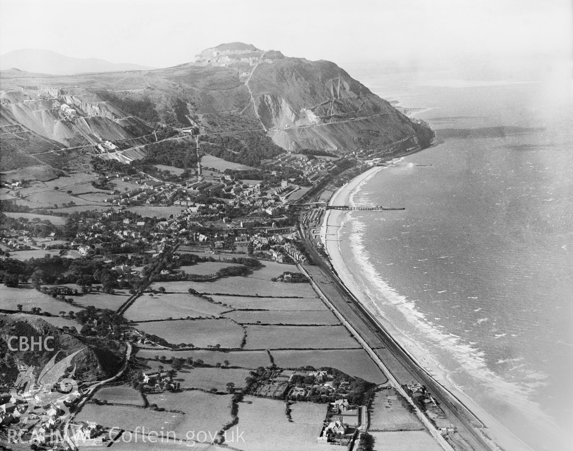 Distant view of Penmaenmawr, oblique aerial view. 5?x4? black and white glass plate negative.