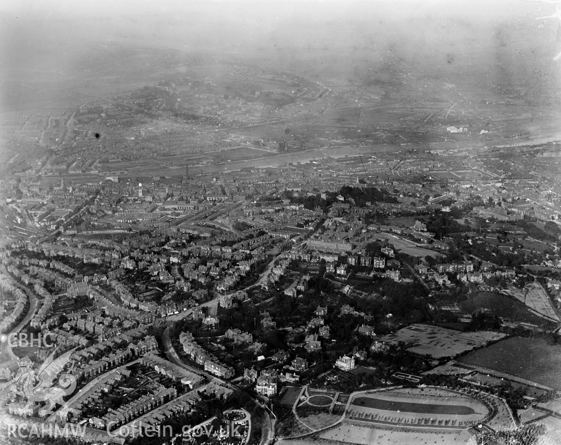 General view of Newport, oblique aerial view. 5?x4? black and white glass plate negative.