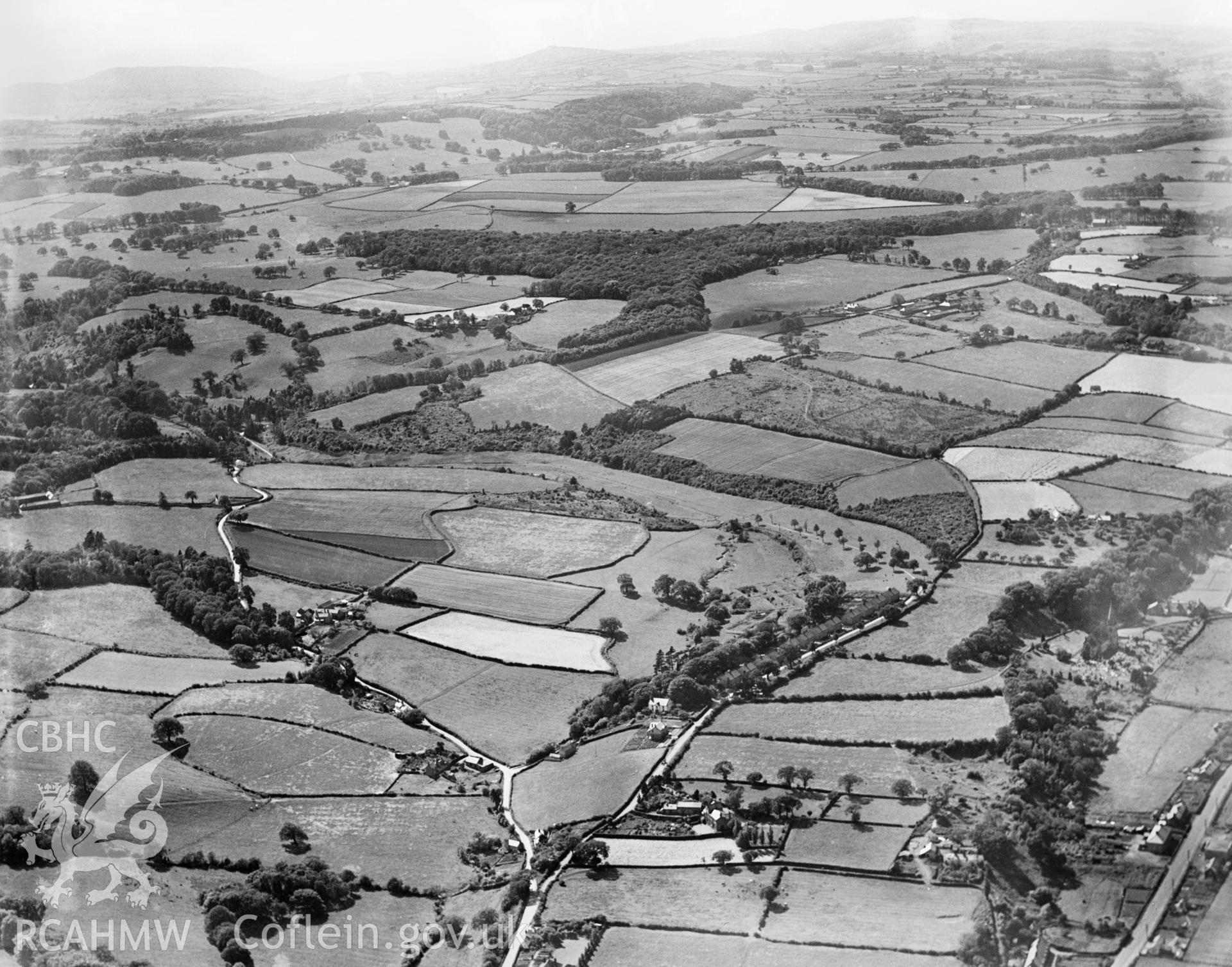 View of landscape near Mostyn, oblique aerial view. 5?x4? black and white glass plate negative.
