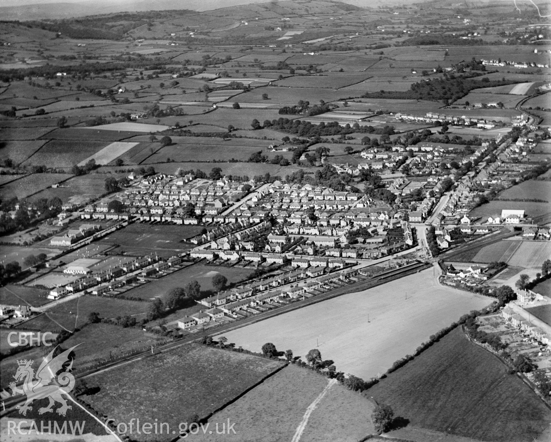 View of Rhiwbina, oblique aerial view. 5?x4? black and white glass plate negative.