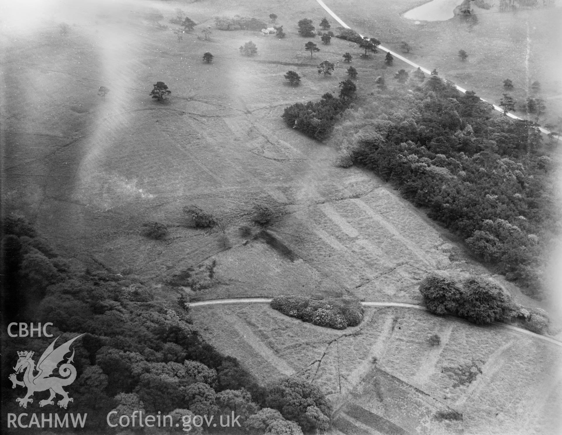 View of part of Hensol Castle grounds, oblique aerial view. 5?x4? black and white glass plate negative.