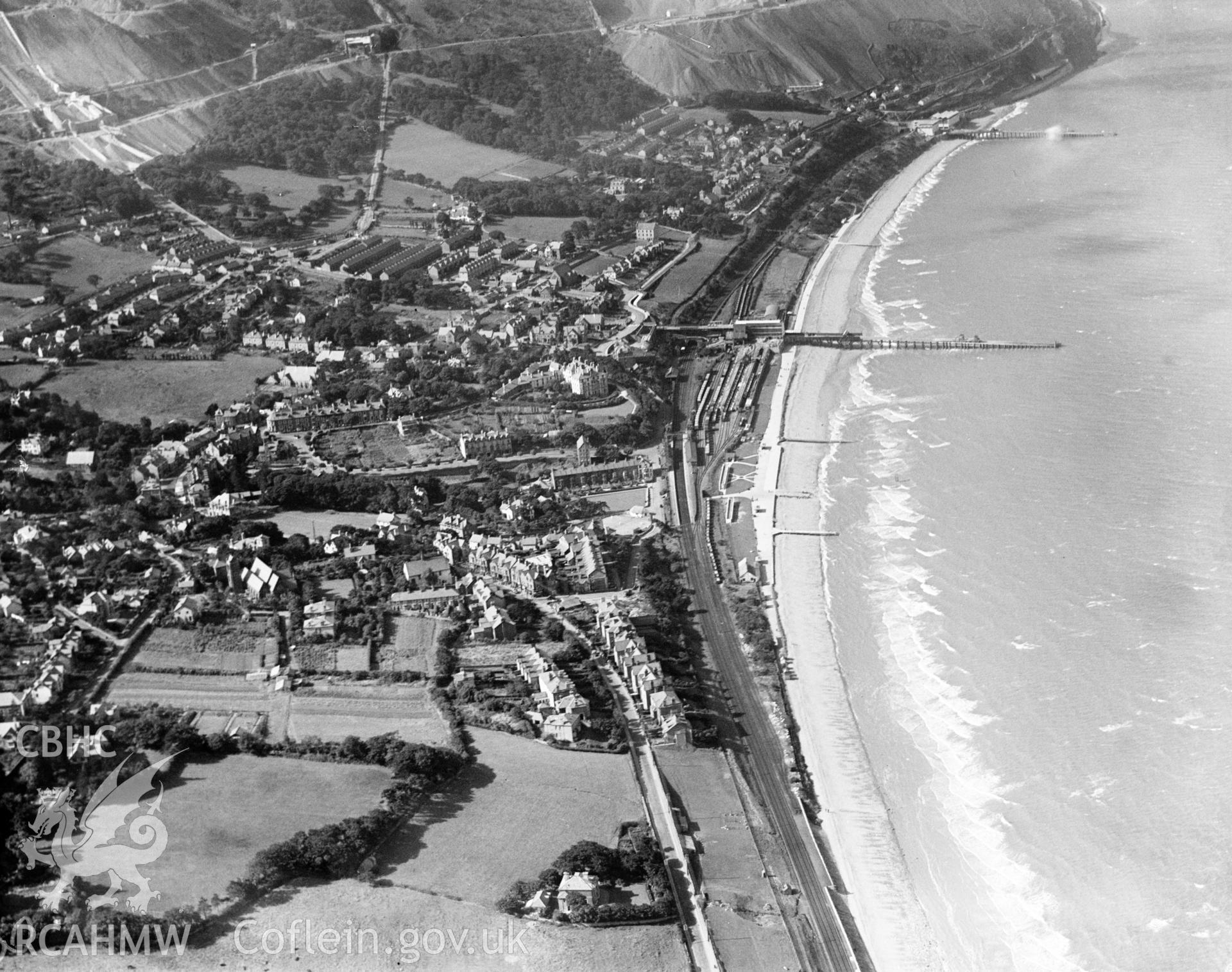 General view of Penmaenmawr, oblique aerial view. 5?x4? black and white glass plate negative.