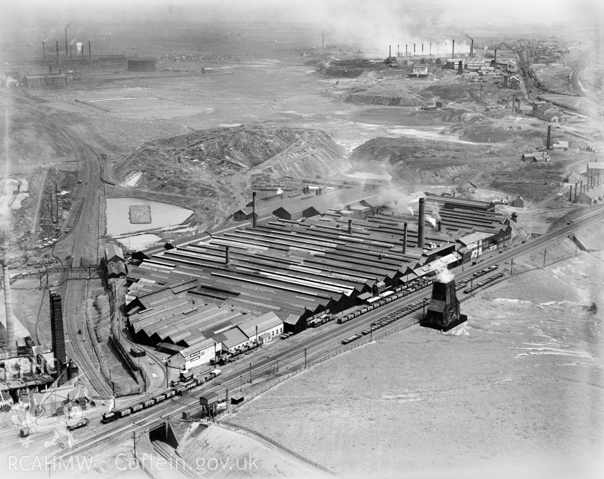 View of the British Mannesmann Tube Co., Landore, Swansea, oblique aerial view. 5?x4? black and white glass plate negative.