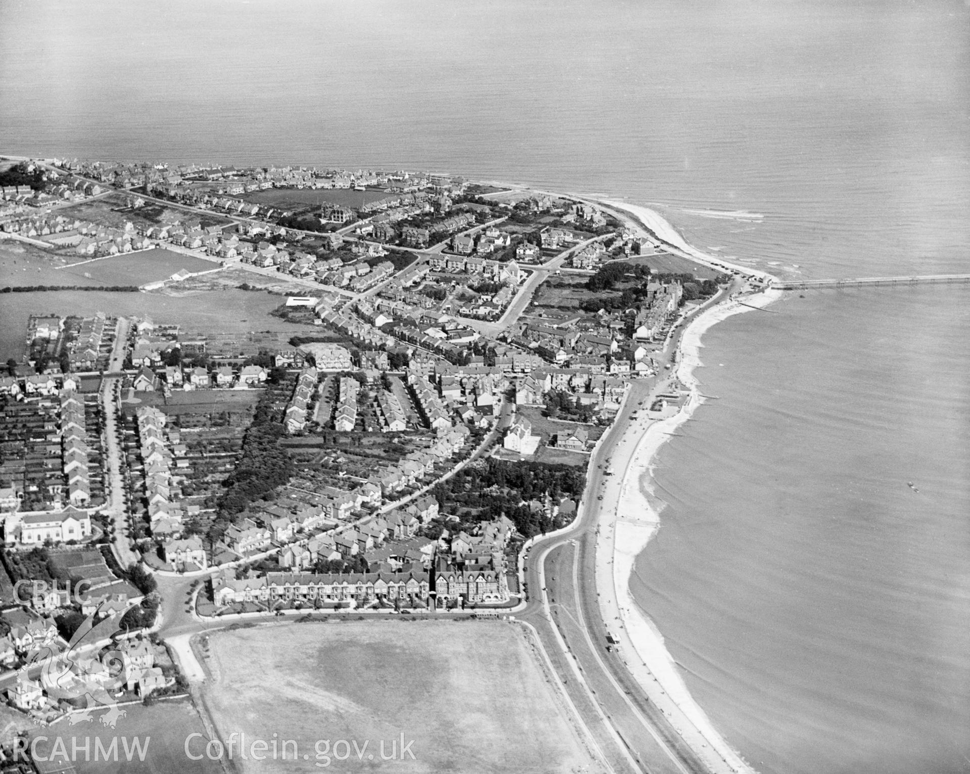 General view of Llandrillo-yn-rhos, oblique aerial view. 5?x4? black and white glass plate negative.