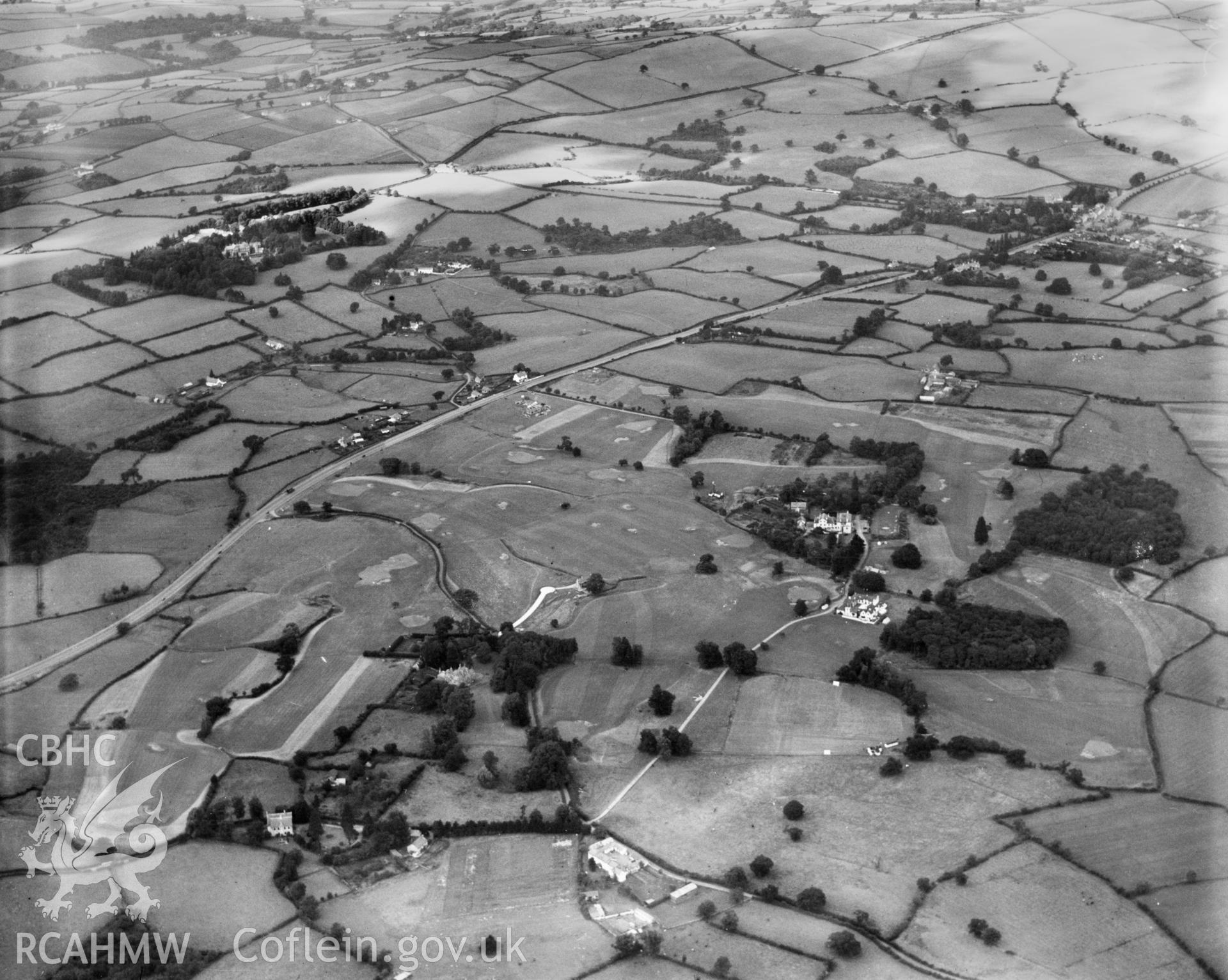 View of Llanishen golf club, oblique aerial view. 5?x4? black and white glass plate negative.