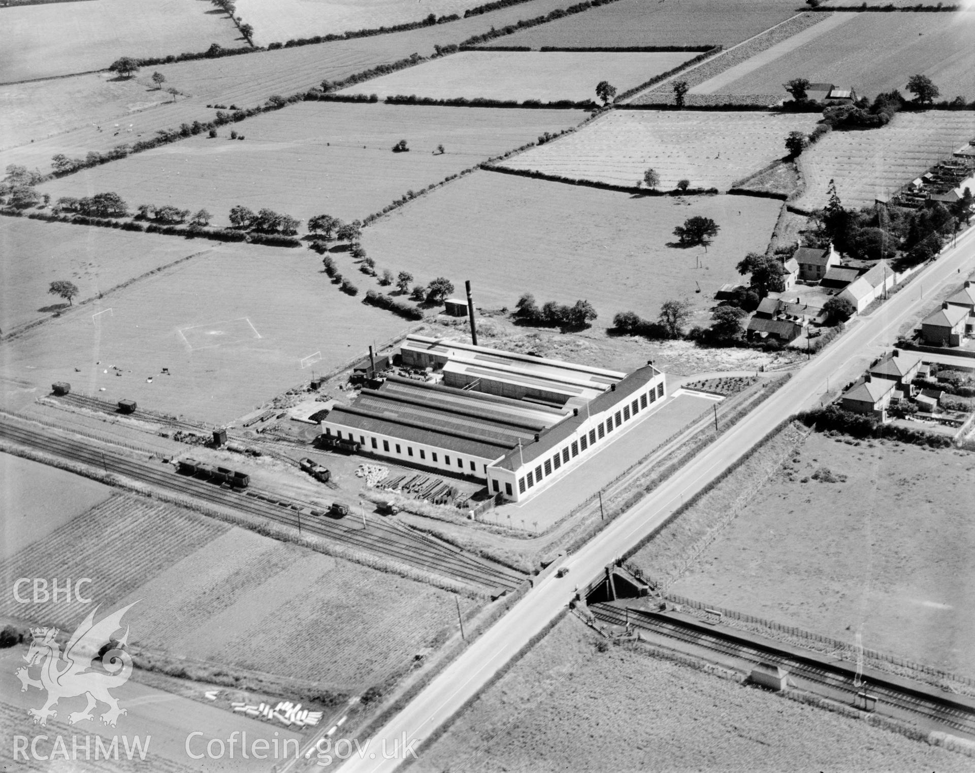 View of Morgan Rees & Sons wire ropeworks, Whitchurch. Oblique aerial photograph, 5?x4? BW glass plate.