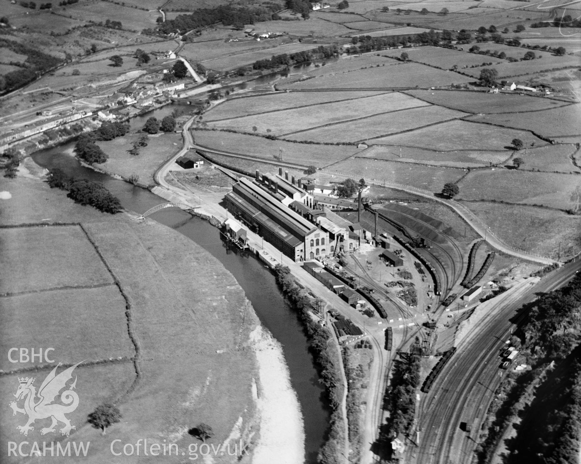 View of the South Wales Electric Company,  Upper Boat Power Station, oblique aerial view. 5?x4? black and white glass plate negative.