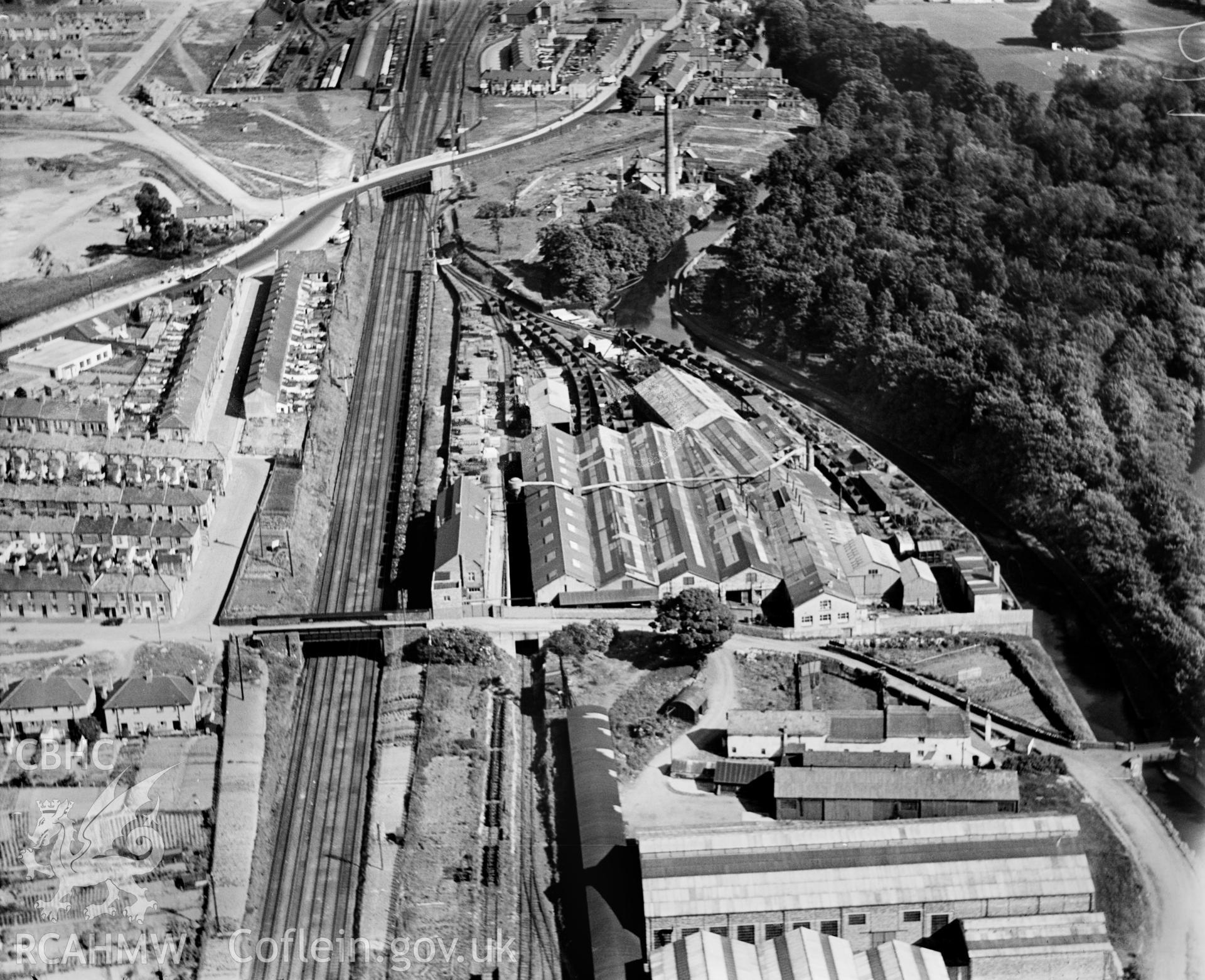 View of Hall,  Lewis & Co., Maindy, oblique aerial view. 5?x4? black and white glass plate negative.