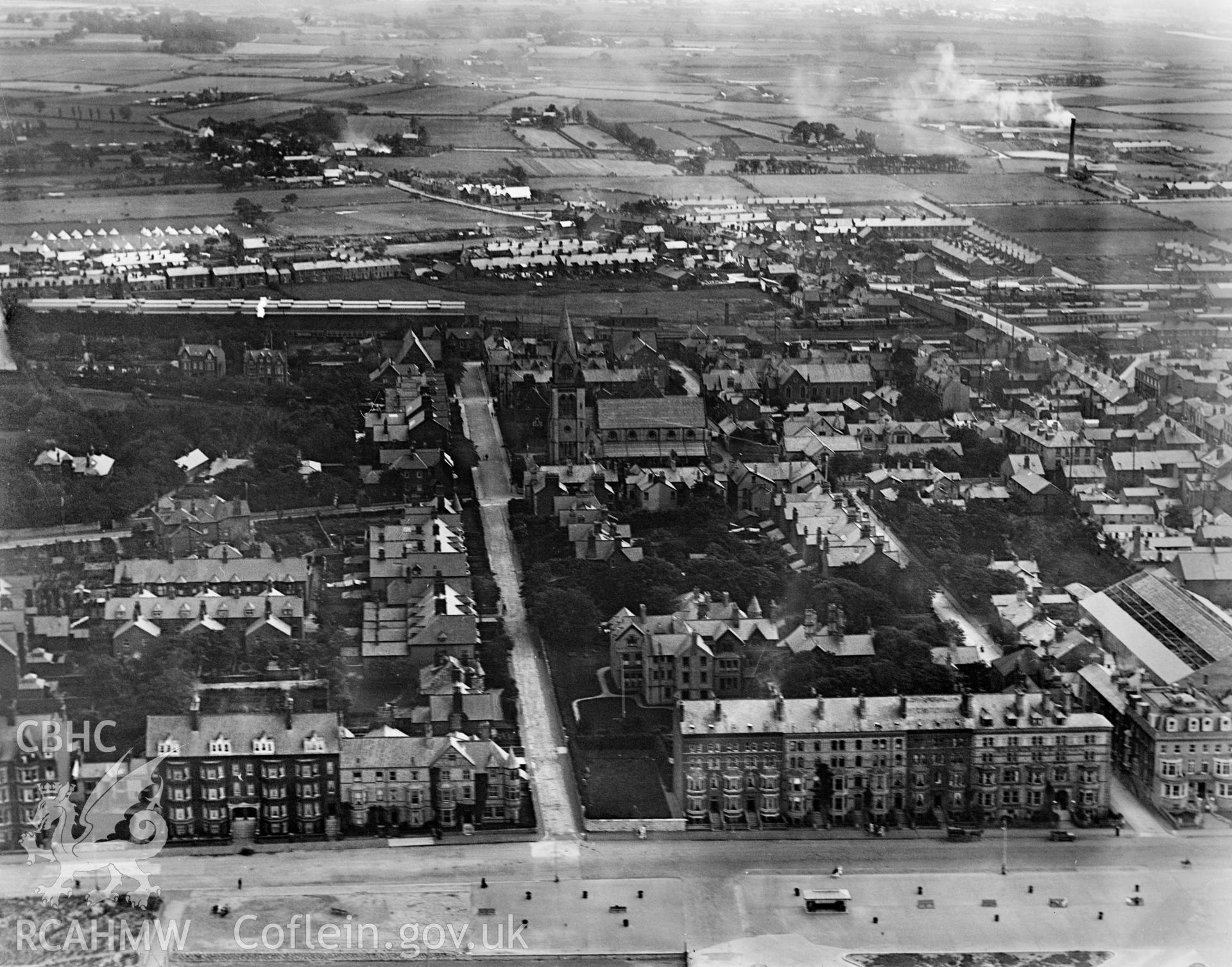 View of Rhyl showing town, oblique aerial view. 5?x4? black and white glass plate negative.