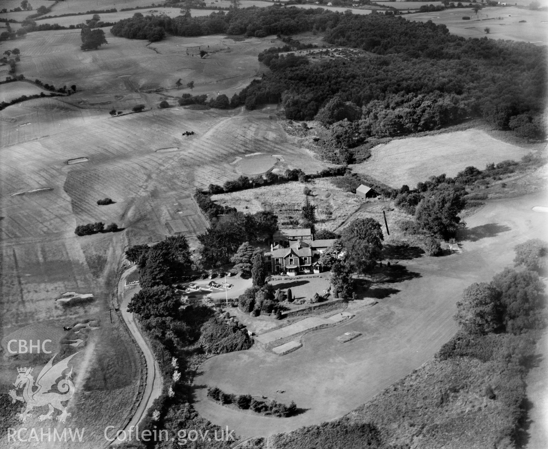 View of Llanishen golf club, oblique aerial view. 5?x4? black and white glass plate negative.