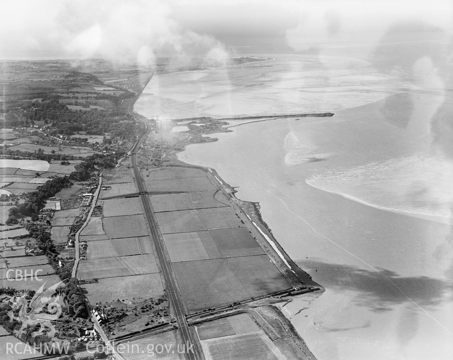 View of Mostyn showing Barwen & Mostyn Iron Co., oblique aerial view. 5?x4? black and white glass plate negative.