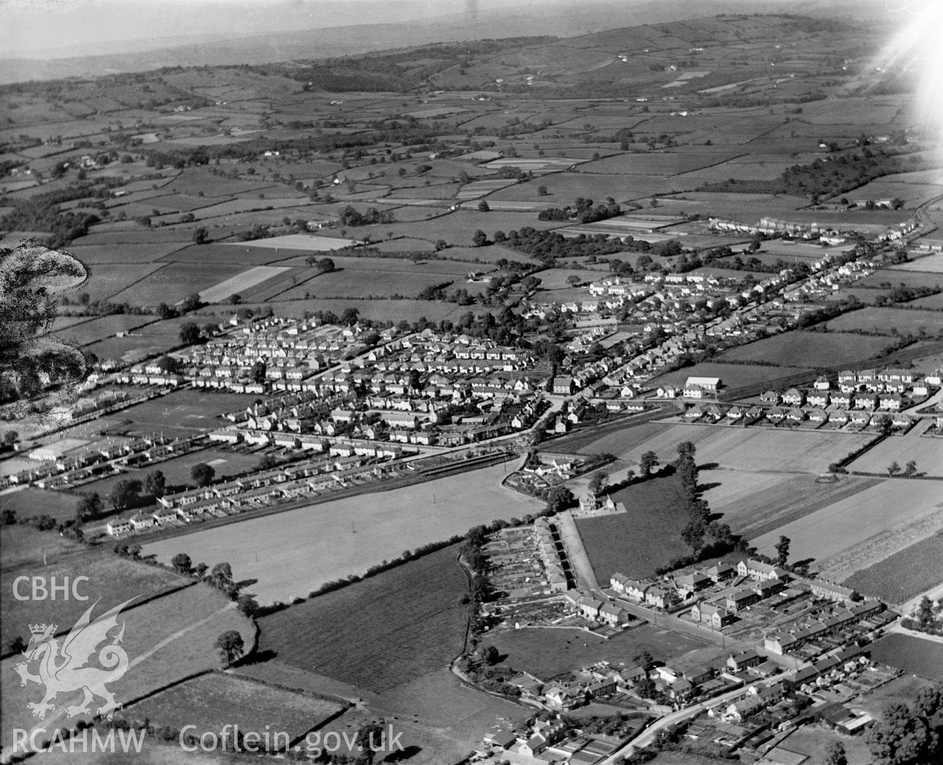 View of Rhiwbina, oblique aerial view. 5?x4? black and white glass plate negative.