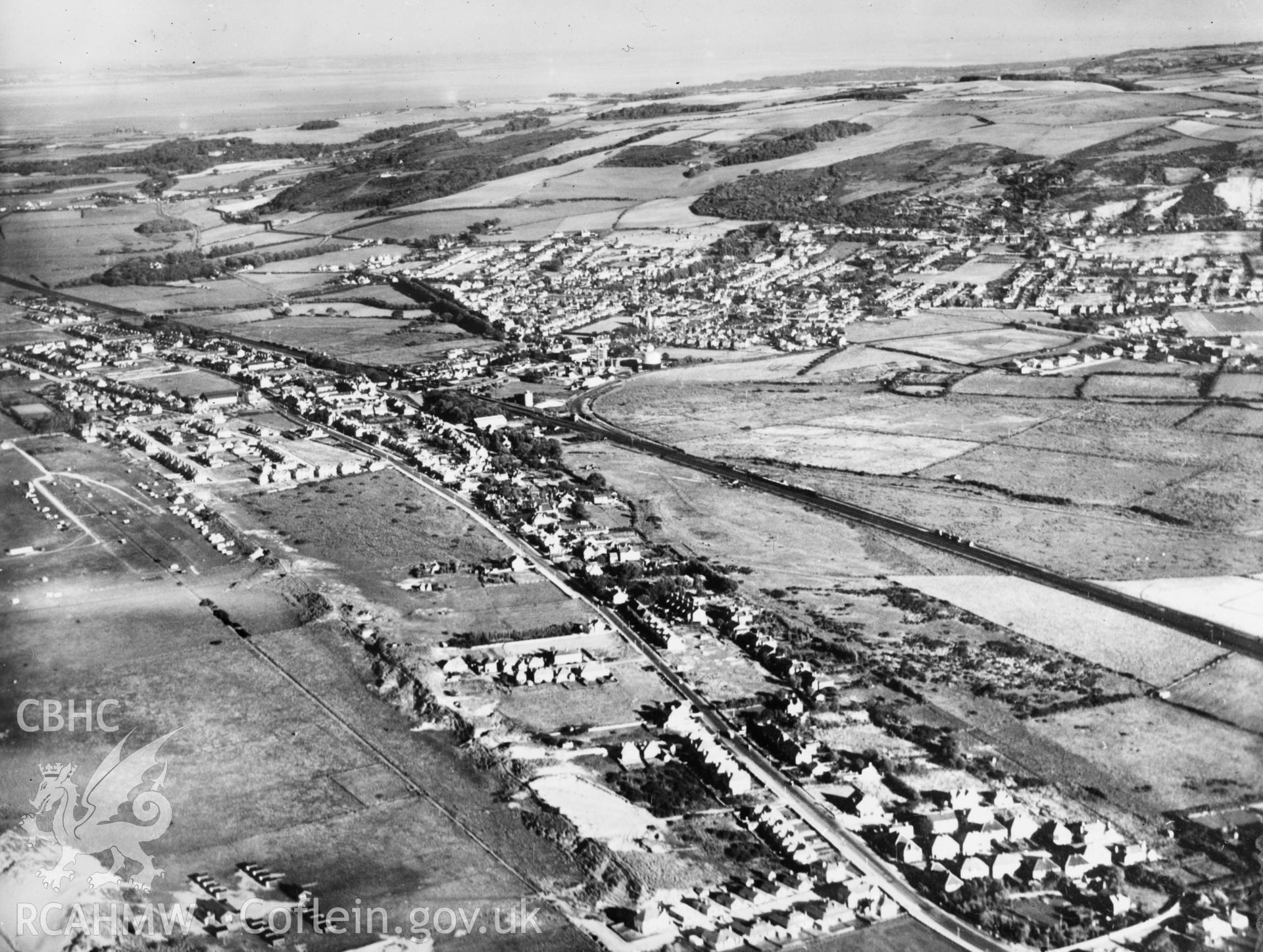 General view of Towyn Isaf and Prestatyn looking east. Oblique aerial photograph, 5?x4? BW glass plate.