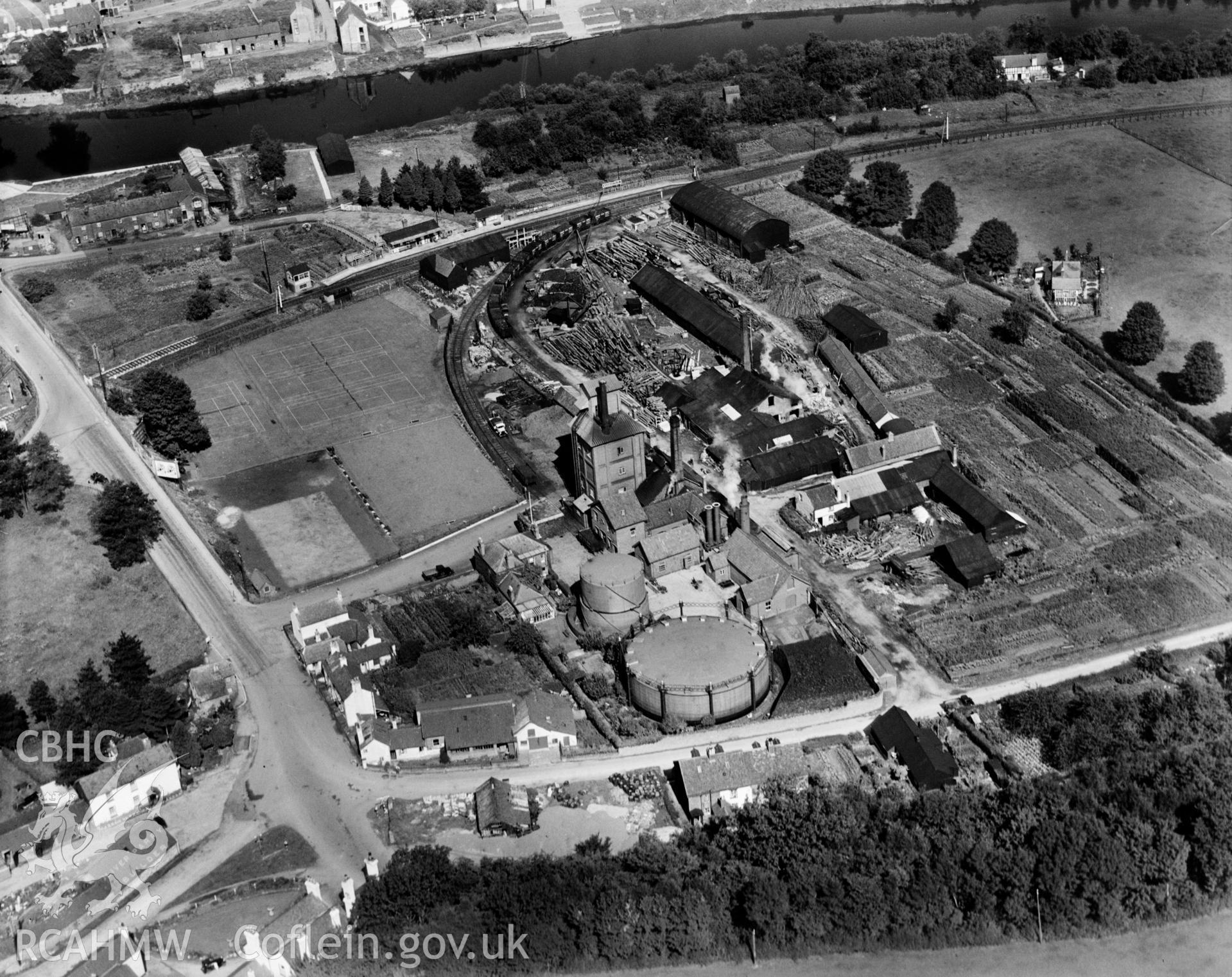 View of Monmouth Gas Works, oblique aerial view. 5?x4? black and white glass plate negative.