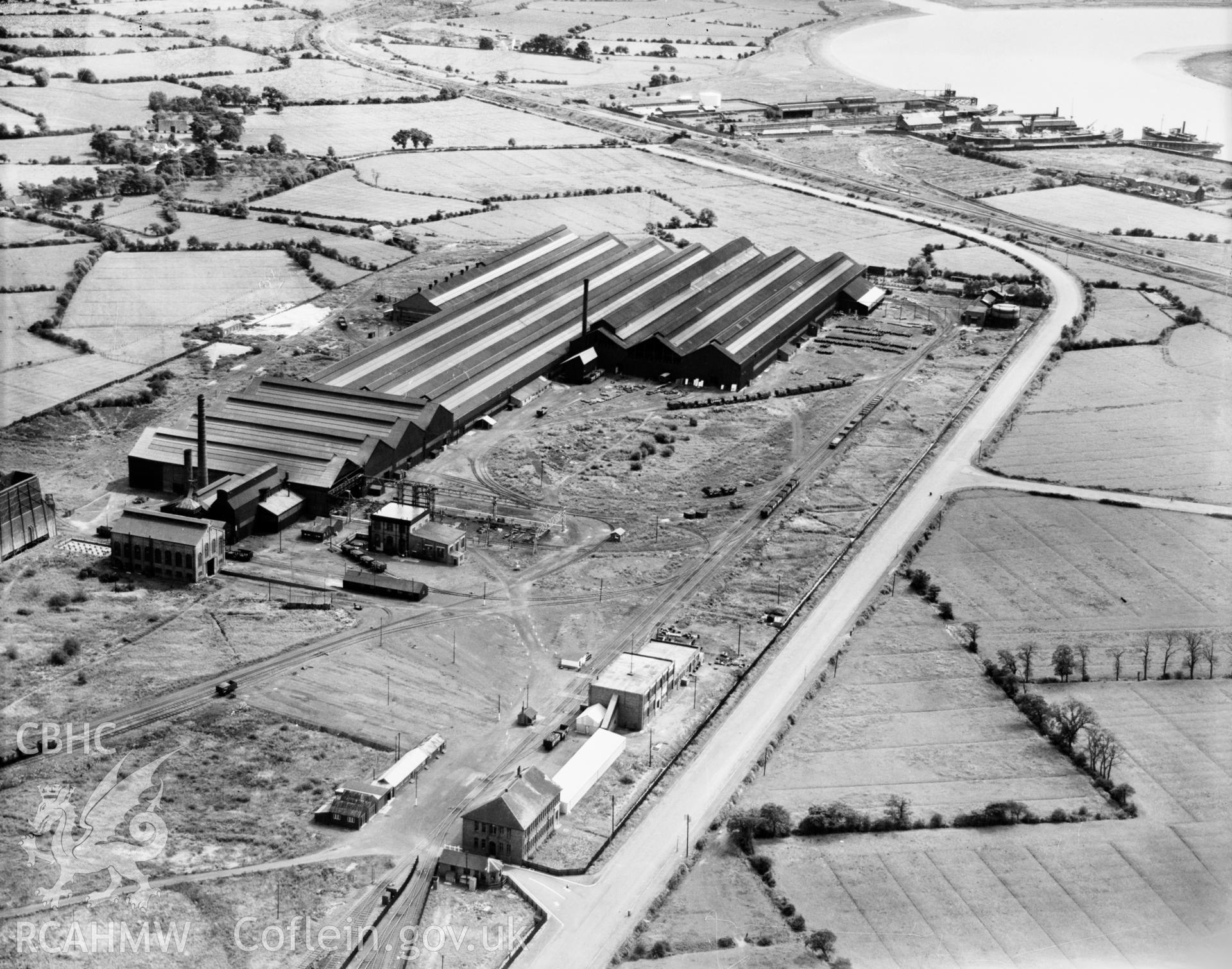 View of British Mannesmann Tube Co., Newport, oblique aerial view. 5?x4? black and white glass plate negative.