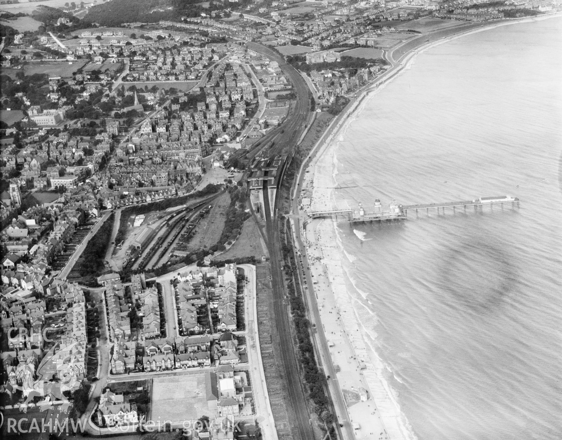 General view of Colwyn Bay, oblique aerial view. 5?x4? black and white glass plate negative.