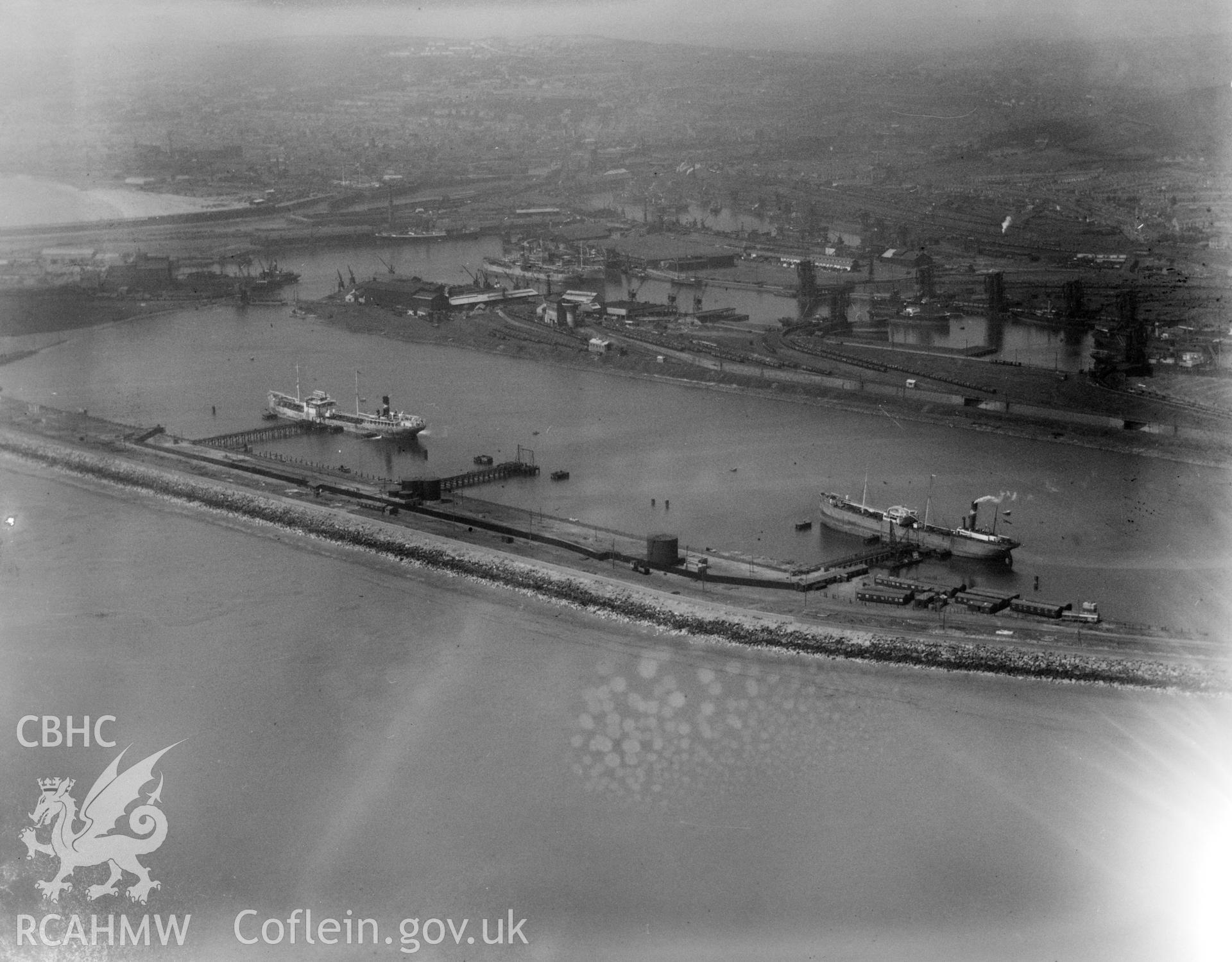 View of the Anglo Persian Oil works, Swansea, oblique aerial view. 5?x4? black and white glass plate negative.