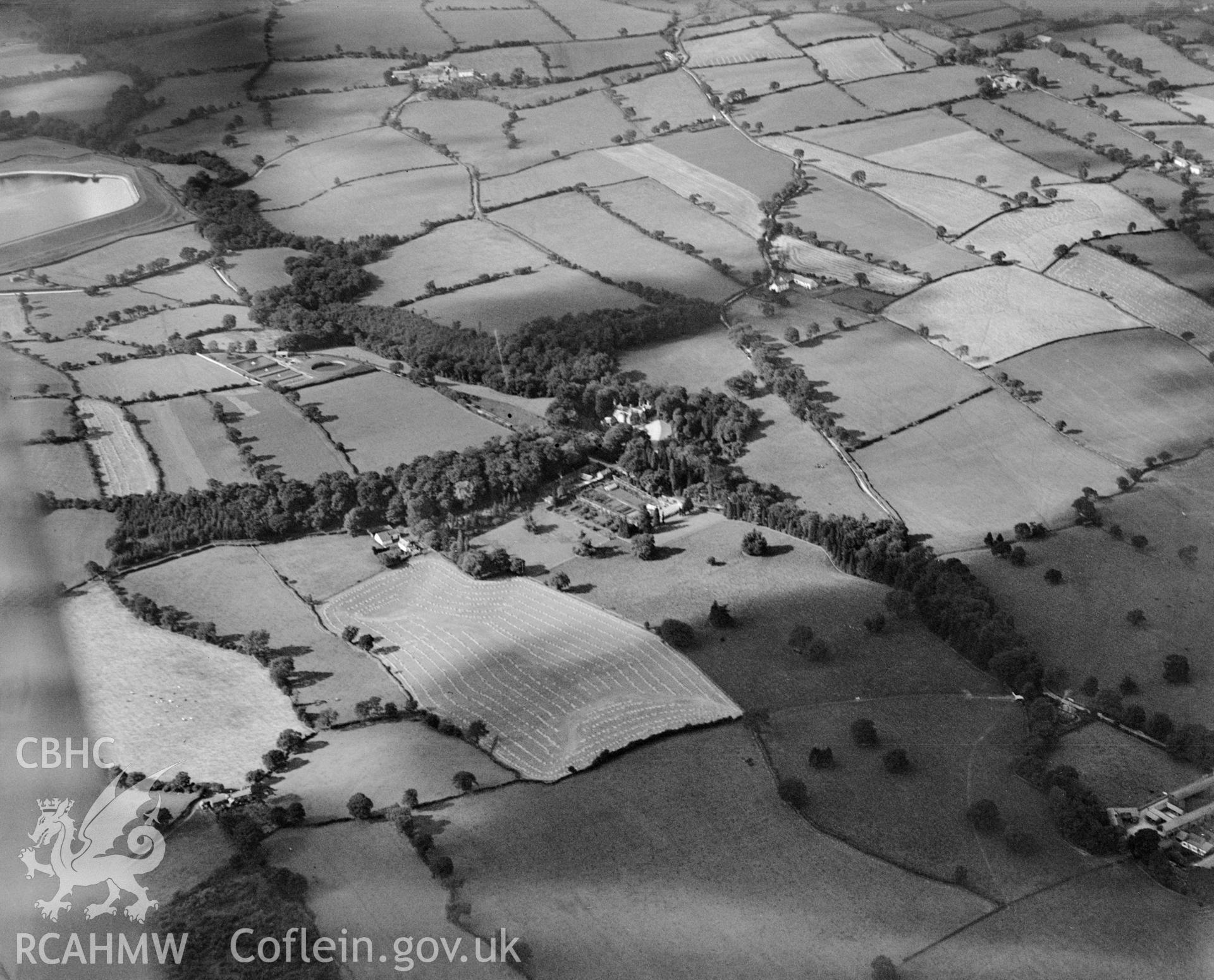 View of Bronwylfa Hall, oblique aerial view. 5?x4? black and white glass plate negative.