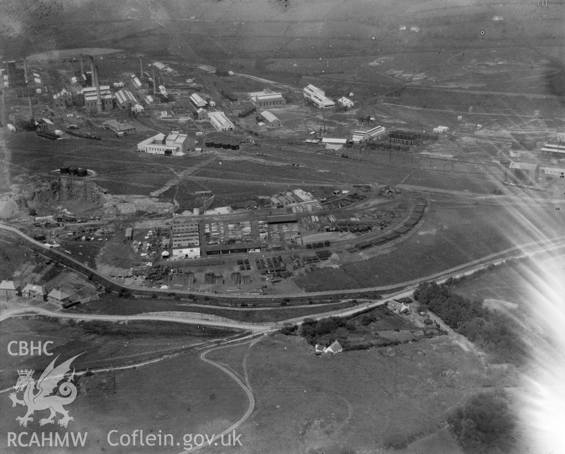 General view of the Anglo Iranian oil refinery, Llandarcy. Oblique aerial photograph, 5?x4? BW glass plate.