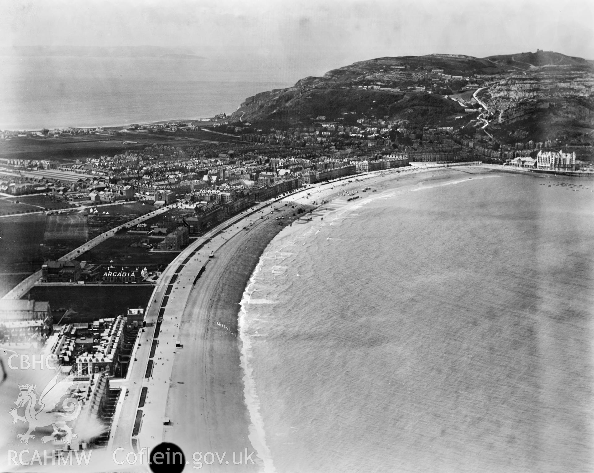 General view of Llandudno, oblique aerial view. 5?x4? black and white glass plate negative.