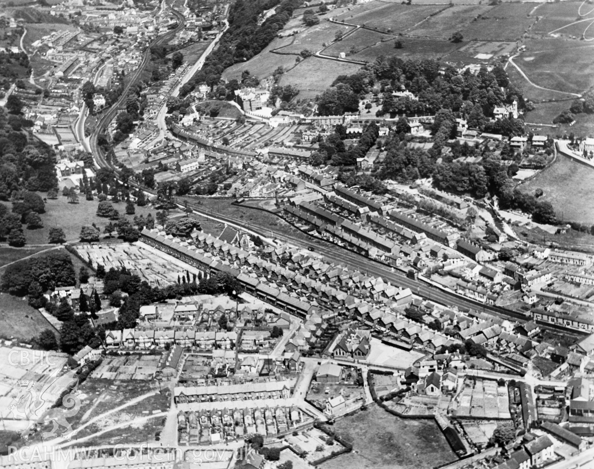 General view of Pontypridd. Oblique aerial photograph, 5?x4? BW glass plate.